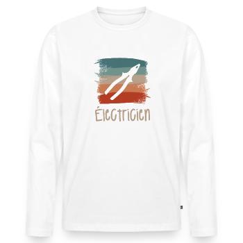 Vintage Retro Électricien Électrique - T-shirt manches longues Premium bio Homme - blanc - Devant - Nico (187cm)