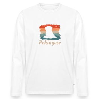 Vintage Retro Pekingese Dog Lover - Men's Premium Organic Long Sleeve Shirt - white - Front - Nico (187cm)