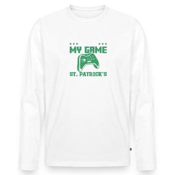 J’ai mis mon jeu en pause C’est la Saint-Patrick Vidéo - T-shirt manches longues Premium bio Homme - blanc - Devant - Nico (187cm)