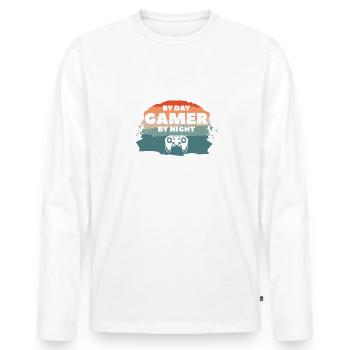 Cardiologue de jour Joueur de nuit Cardiologie - T-shirt manches longues Premium bio Homme - blanc - Devant - Nico (187cm)
