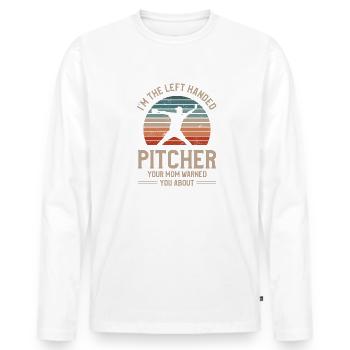 Je suis le lanceur gaucher que ta mère t’a prévenu - T-shirt manches longues Premium bio Homme - blanc - Devant - Nico (187cm)
