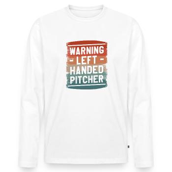 Warnung Linkshänder Pitcher Lefty Baseballspieler - Männer Premium Bio Langarmshirt - Weiß - Vorne - Nico (187cm)
