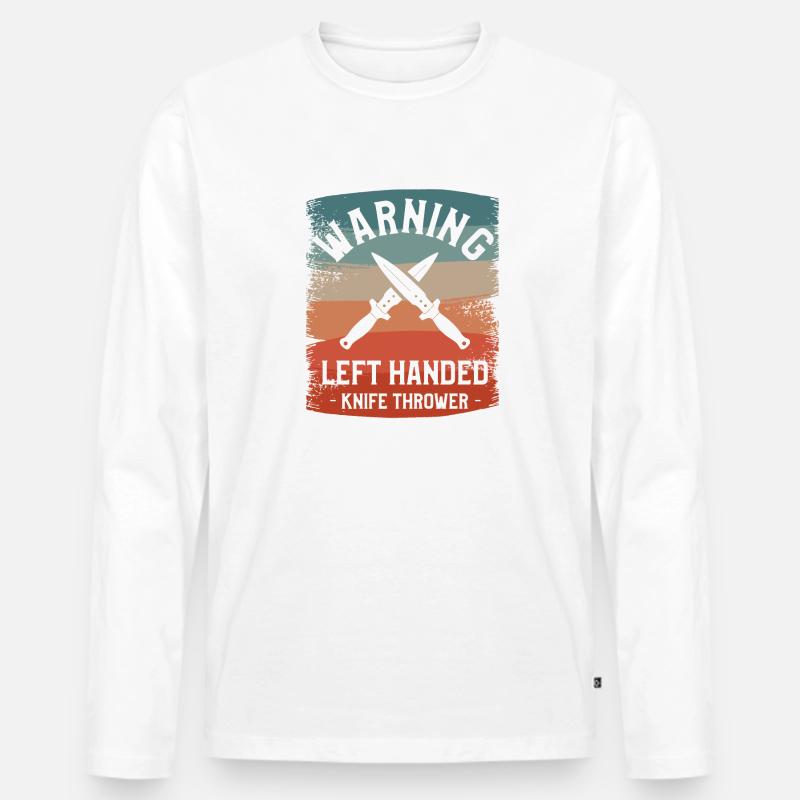 Warnung Linkshänder Messerwerfer Lefty - Männer Premium Bio Langarmshirt - undefined