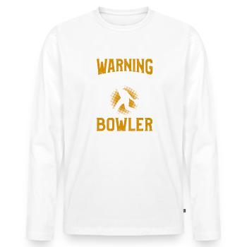 Warning Left Handed Bowler Lefty Bowling - Men's Premium Organic Long Sleeve Shirt - white - Front - Nico (187cm)