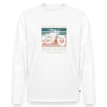 Motarde Un Jour Motarde Toujours Moto - T-shirt manches longues Premium bio Homme - blanc - Devant - Nico (187cm)