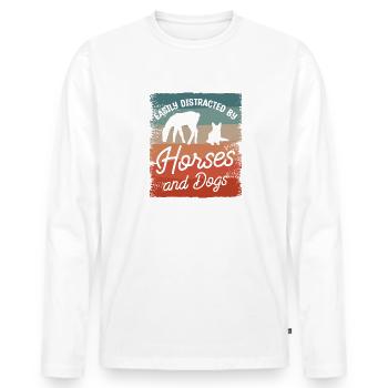 Facilement distrait par les chevaux et les chiens Chien de cheval - T-shirt manches longues Premium bio Homme - blanc - Devant - Nico (187cm)