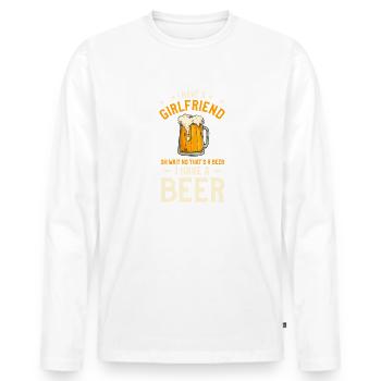 J’ai une petite amie Oh attends non c’est une bière I - T-shirt manches longues Premium bio Homme - blanc - Devant - Nico (187cm)