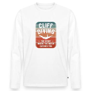 Klippenspringen: Der Sport, bei dem das Wasser dich auffängt - Männer Premium Bio Langarmshirt - Weiß - Vorne - Nico (187cm)