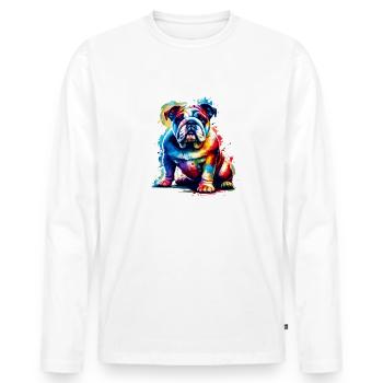 Splash Art coloré bouledogue bouledogues anglais - T-shirt manches longues Premium bio Homme - blanc - Devant - Nico (187cm)