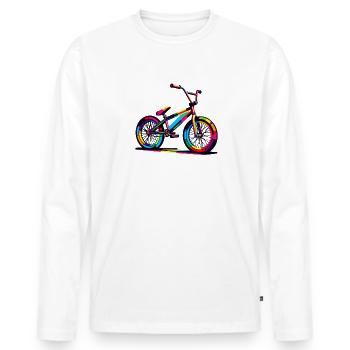 Colorful Pop Art Bicycle Motocross BMX Rider - Men's Premium Organic Long Sleeve Shirt - white - Front - Nico (187cm)