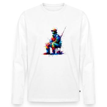 Colorful Splash Art Ice Fishing Fish Fisherman - Men's Premium Organic Long Sleeve Shirt - white - Front - Nico (187cm)