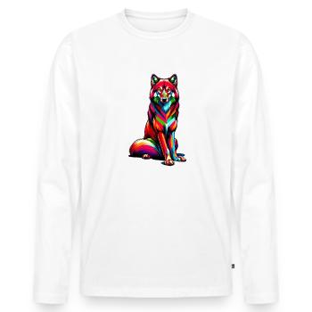 Colorful Pop Art Red Wolf Lover Wolves - Men's Premium Organic Long Sleeve Shirt - white - Front - Nico (187cm)