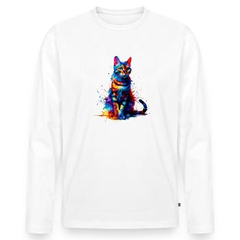 Éclaboussures colorées Art Bengal chat - T-shirt manches longues Premium bio Homme - blanc - Devant - Nico (187cm)