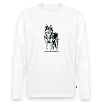 Geometric Art Norwegian Elkhound - Men's Premium Organic Long Sleeve Shirt - white - Front - Nico (187cm)