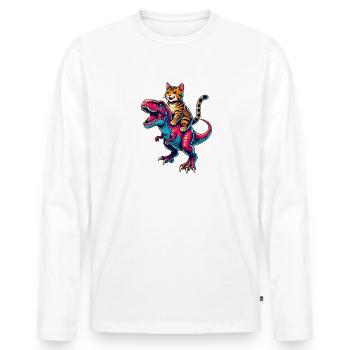 Dinosaure T-Rex Chat du Bengale Tyrannosaurus Rex - T-shirt manches longues Premium bio Homme - blanc - Devant - Nico (187cm)