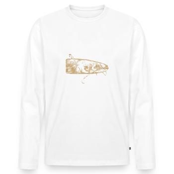 Je suis comme le Silure je bouffe tout - Siluriste - T-shirt manches longues Premium bio Homme - blanc - Devant - Nico (187cm)