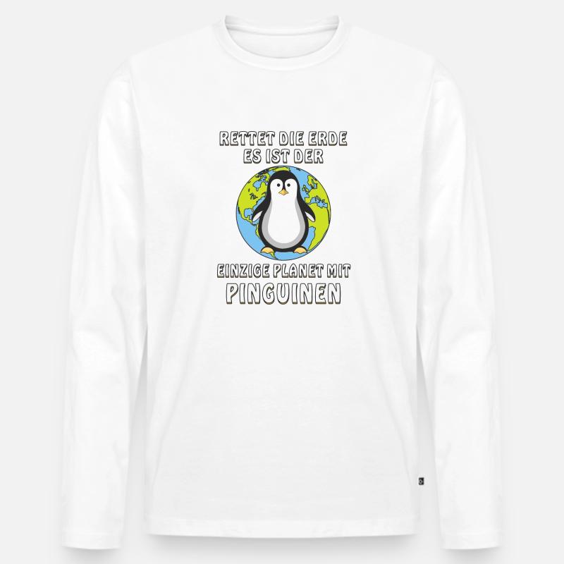 ERDE ES IST DER EINZIGE PLANET MIT PINGUINEN - Männer Premium Bio Langarmshirt - Weiß