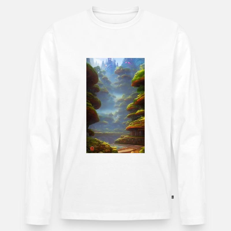 Überwucherte dystopische Sci-Fi-Welt - Männer Premium Bio Langarmshirt - Weiß
