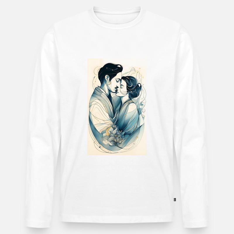 Sinnliches Paar Linien - Männer Premium Bio Langarmshirt - Weiß