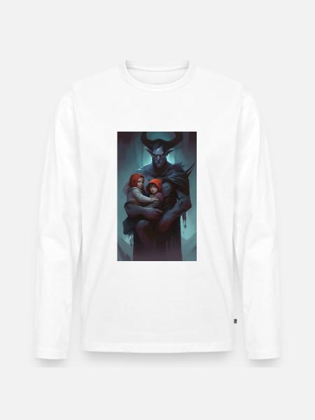 mörkt monster barn väktare - Ekologisk långärmad premium-T-shirt herr - vit