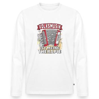 VOLKSMUSIK IST MEINE THERAPIE - Männer Premium Bio Langarmshirt - Weiß - Vorne - Nico (187cm)