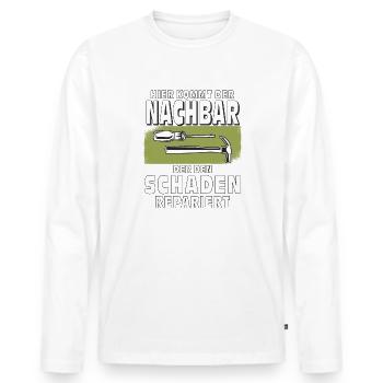 HIER KOMMT DER NACHBAR - Männer Premium Bio Langarmshirt - Weiß - Vorne - Nico (187cm)