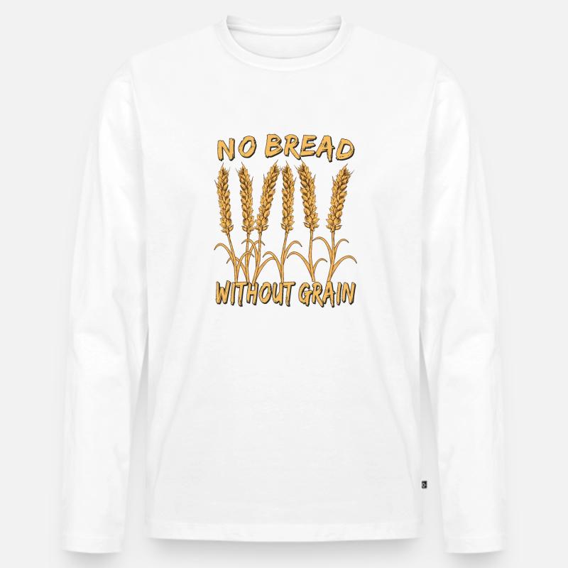 NO BREAD WITHOUT GRAIN - Männer Premium Bio Langarmshirt - Weiß