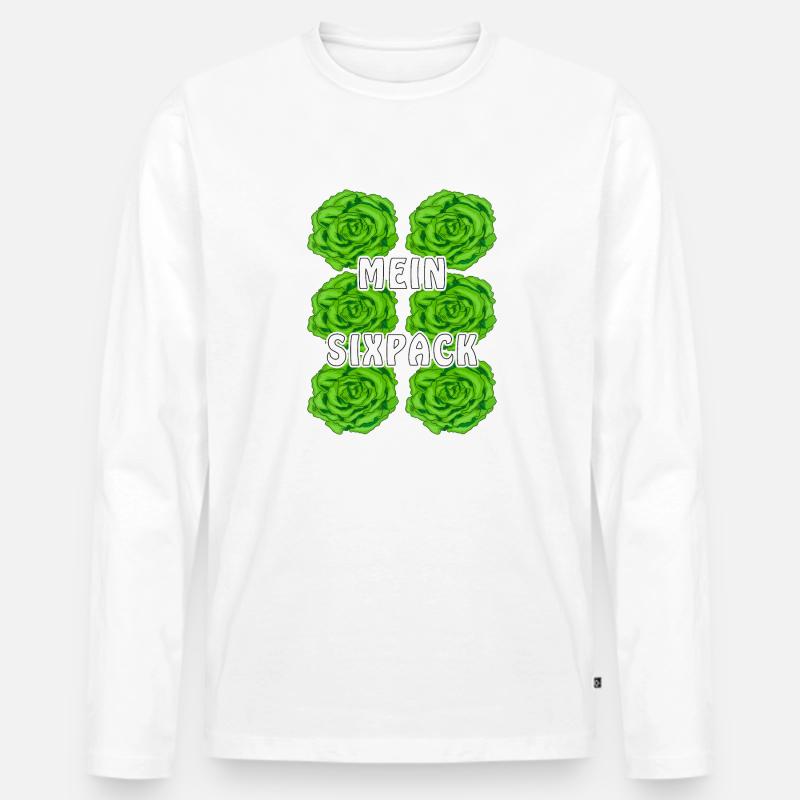 SALAT MEIN SIXPACK - Männer Premium Bio Langarmshirt - Weiß