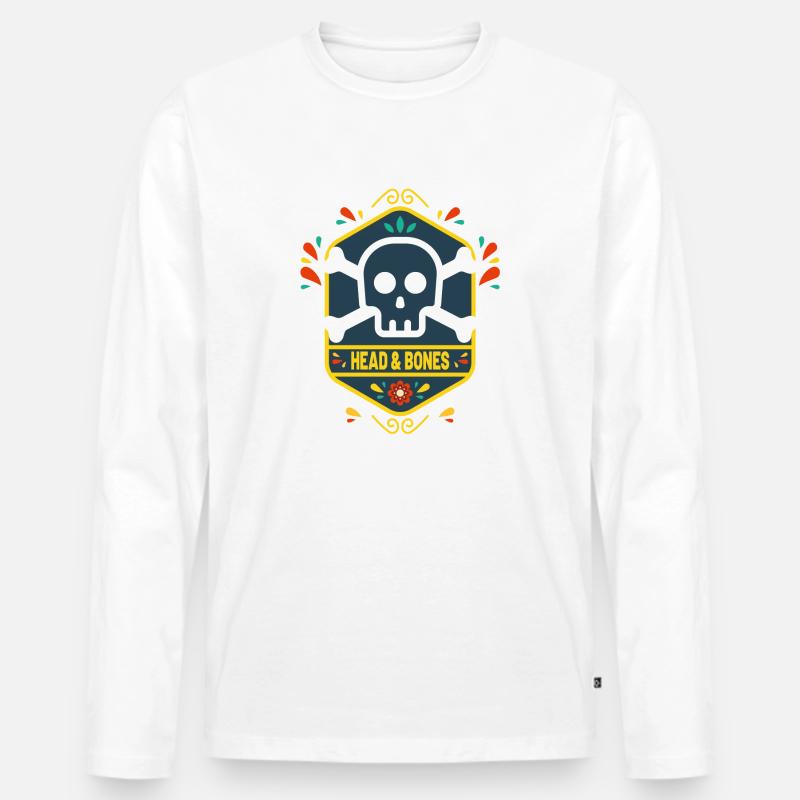 Head and bones flower - Männer Premium Bio Langarmshirt - Weiß