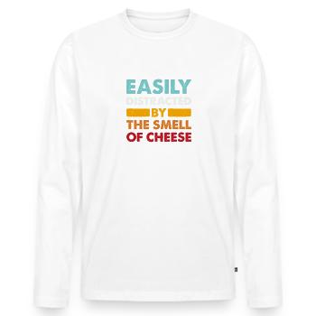 Easily Distracted By The Smell Of Cheese - Käse - Männer Premium Bio Langarmshirt - Weiß - Vorne - Nico (187cm)
