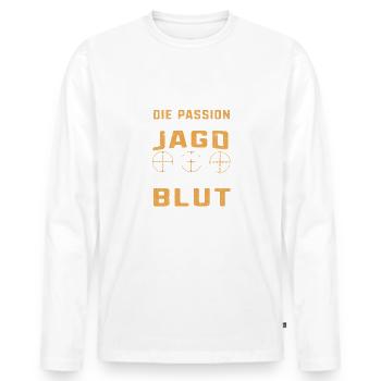 Jäger Passion der Jagd steckt mir einfach im Blut - Männer Premium Bio Langarmshirt - Weiß - Vorne - Nico (187cm)