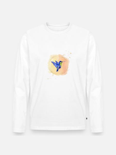 Kolibri Kunst - Männer Premium Bio Langarmshirt - Weiß