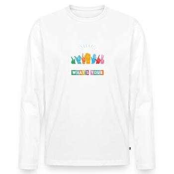 I'm Left Handed What's Your Superpower Linkshänder - Männer Premium Bio Langarmshirt - Weiß - Vorne - Nico (187cm)