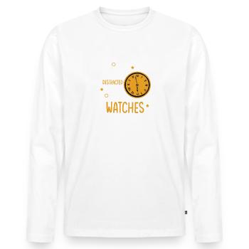 Facilement distrait par les montres, collectionneur de montres - T-shirt manches longues Premium bio Homme - blanc - Devant - Nico (187cm)
