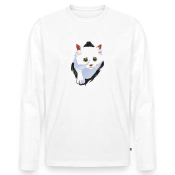 KATZE WEISS - Männer Premium Bio Langarmshirt - Weiß - Vorne - Nico (187cm)