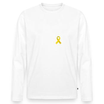 Grand-mère d’un guerrier, ruban jaune spina bifida - T-shirt manches longues Premium bio Homme - blanc - Devant - Nico (187cm)
