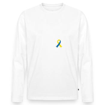 Aunt Of A Warrior, Schleife Downsyndrom - Männer Premium Bio Langarmshirt - Weiß - Vorne - Nico (187cm)