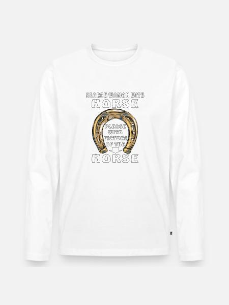 HUFEISEN SEARCH WOMAN WITH HORSE - Men's Premium Organic Long Sleeve Shirt - white