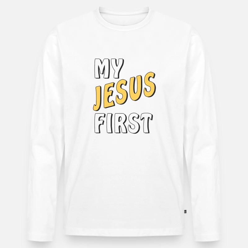 MY JESUS FIRST - Männer Premium Bio Langarmshirt - Weiß