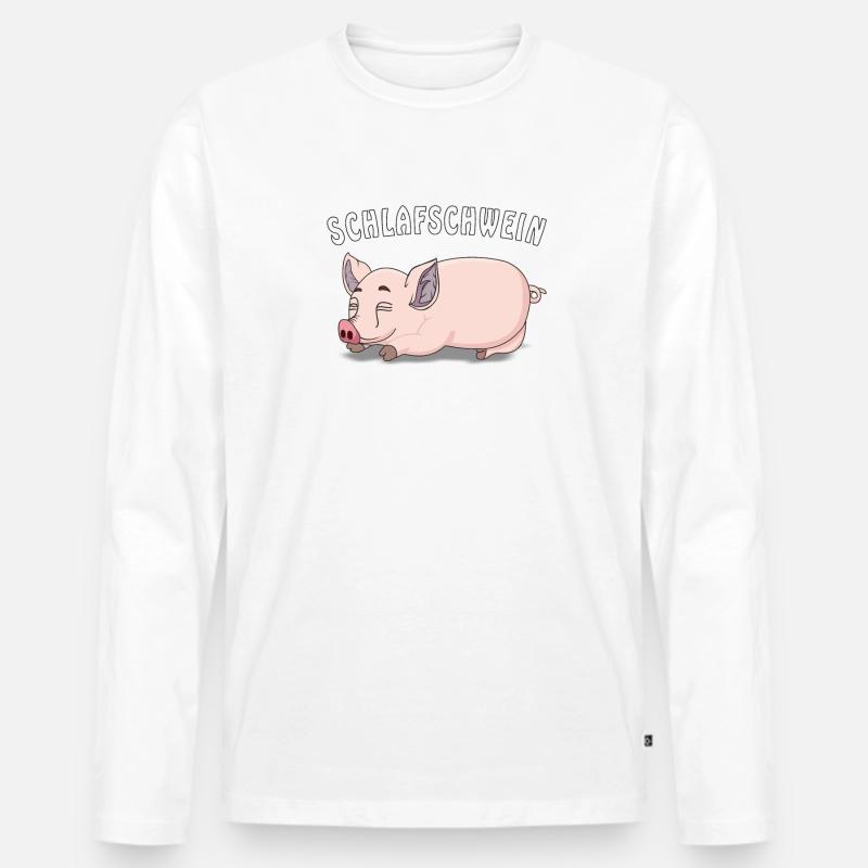 SCHLAFSCHWEIN - Männer Premium Bio Langarmshirt - Weiß