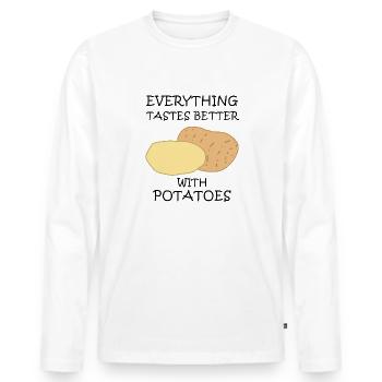 Life With Potatoes Food Hobby Chef Wedges - Men's Premium Organic Long Sleeve Shirt - white - Front - Nico (187cm)
