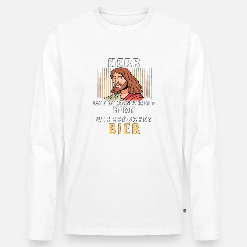 HERR WIR BRAUCHEN BIER - Männer Premium Bio Langarmshirt - Weiß