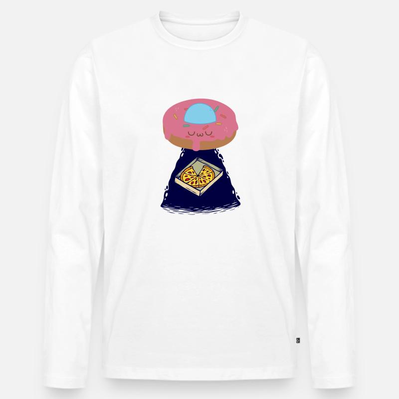 Alien isst Pizza - Männer Premium Bio Langarmshirt - Weiß