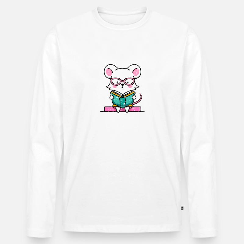 Leseratte Maus im Buch - Männer Premium Bio Langarmshirt - Weiß
