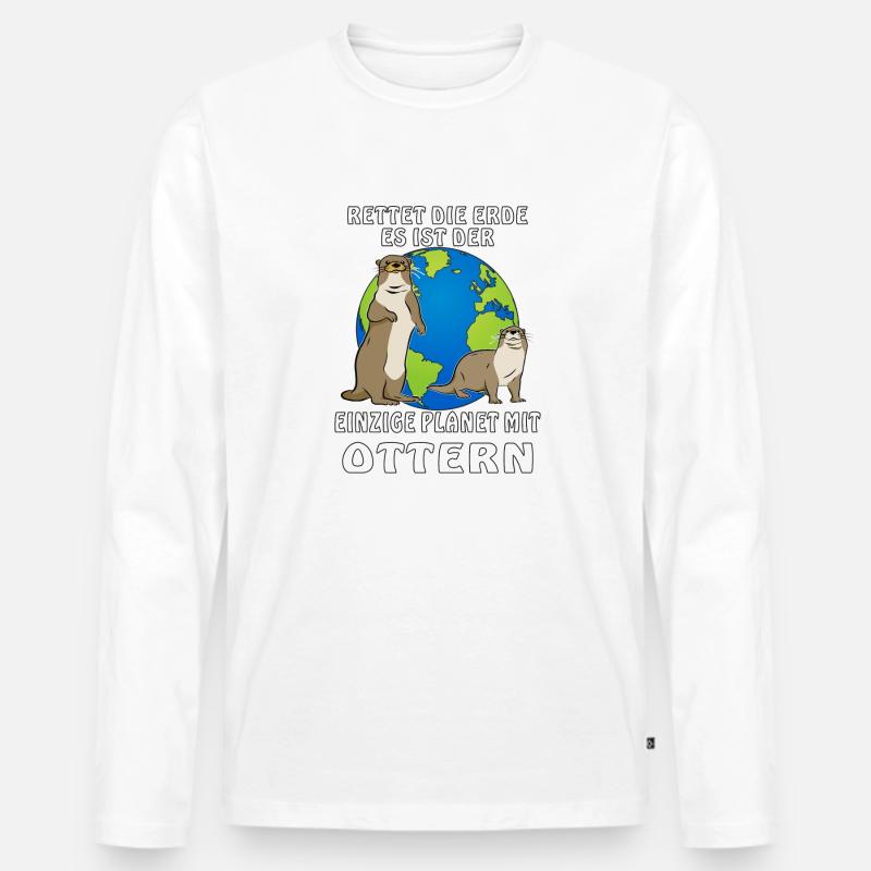 ERDE PLANET MIT OTTERN - Männer Premium Bio Langarmshirt - Weiß