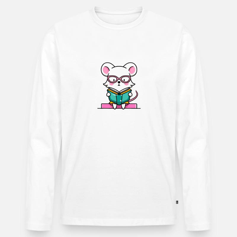 Leseratte Maus im Buch - Männer Premium Bio Langarmshirt - Weiß