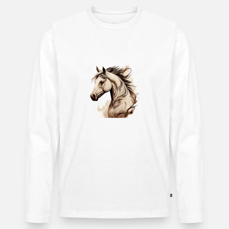 Wildpferd - Männer Premium Bio Langarmshirt - Weiß