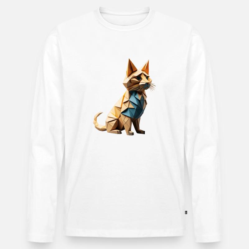 Katze Origami 2 - Männer Premium Bio Langarmshirt - Weiß