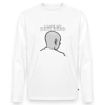 TÊTE CHAUVE J’AIME MA TÊTE NUE - T-shirt manches longues Premium bio Homme - blanc - Devant - Nico (187cm)