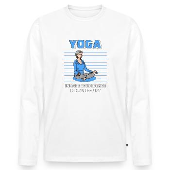 YOGA INHALE CONFIDENCE EXHALE DOUBT - Männer Premium Bio Langarmshirt - Weiß - Vorne - Nico (187cm)